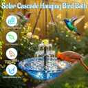 Solar Cascade Hanging Bird Bath Fountain, 3-Tier Hanging Solar Bird Bath with Detachable Solar Panel, 5ft Extension Cord & 8 Nozzles, Weather-Resistant Outdoor Garden Yard Patio Lawn Backyard Decor