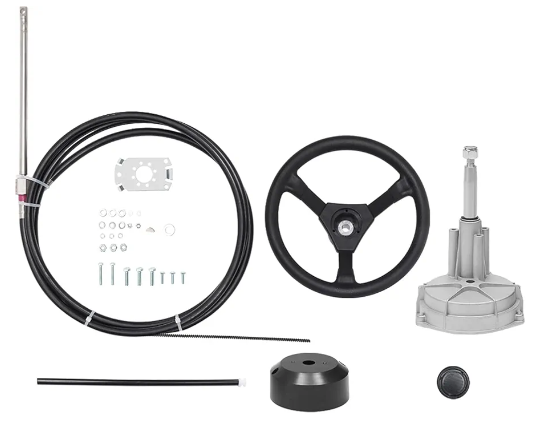 15 FT Boat Control Cable Outboard Rotary Steering System Kit With 12.5 Inches Wheel - Durable Marine Replacement for Mechanical/Manual Steering of Yachts, Fishing Boats