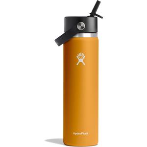 Hydro Flask Water Bottle - Insulated Stainless Steel - Wide Straw Lid, Non Spill, Leakproof in 24 Oz Fossil Brown