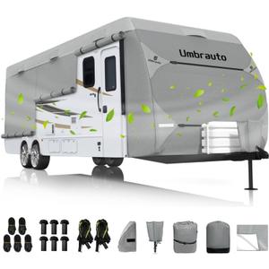 Umbrauto RV Cover Fits 22-24ft Travel Trailer: Lightweight, Waterproof Camper Cover for Toy Hauler, Winter Campsite, with Gutter Covers, Tongne Jack Covers, Windproof Straps