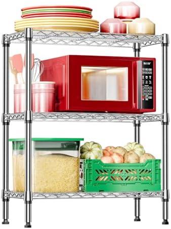 IZEUK 3-Tier Heavy Duty Steel Storage Shelves, Metal Shelf Wire Shelving Rack for Pantry, Kitchen, Home or Office Organization (29.5" W x 13.8" D x 35.5" H, 750LBS, Chrome)
