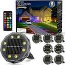 Solar Ground Lights with Remote Control 50ft,IP67 Waterproof Solar Garden 15 Multi Color Lights,RGBYW Solar Powered Outdoor Landscape Lighting for Pathway,Yard,Deck,Lawn,Patio,Walkway,Poolside,8 Pack (Black)