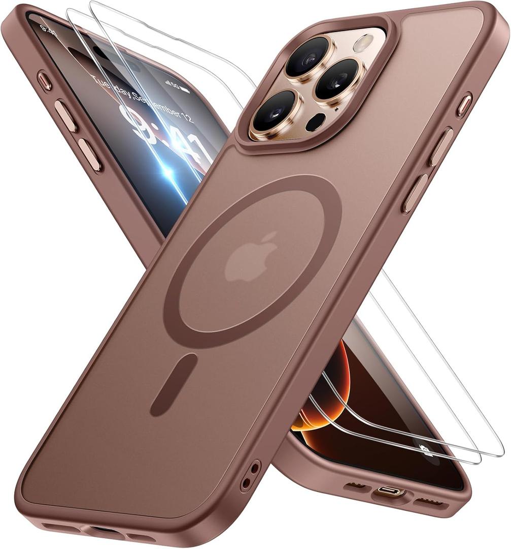 Miracase Magnetic for iPhone 16 Pro Max Case [with 2X Screen Protector] [MagSafe Compatible] Real Anti-Fingerprint, 12ft Military-Grade Protection, Slim Phone Case for 16 Pro Max 6.9 inch- Champagne