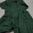 Dsewpaur Women Button Front Pleated Shirt Dresses Summer Casual Short Sleeve Pleated Blouse Mini Dress Medium, Dark Green 