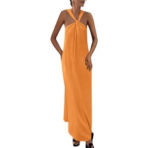 PRETTYGARDEN Womens 2025 Casual Long Summer Dresses Sleeveless Strappy Loose Flowy Beach Vacation Maxi Dress with Pockets (Large, Orange Yellow)