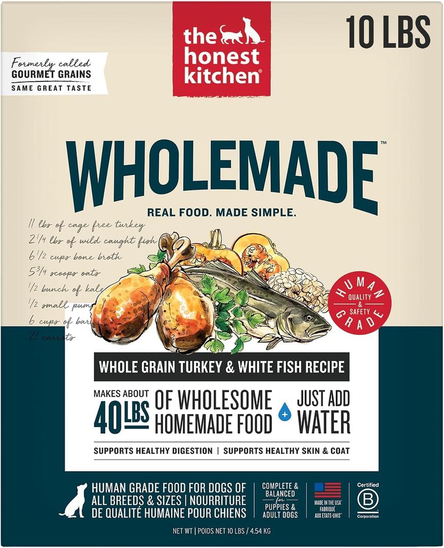 The Honest Kitchen Human Grade Wholemade Dehydrated Whole Grain Dog Food, Whole Grain Turkey and White Fish, 10lbs (EXP 05/13/26)