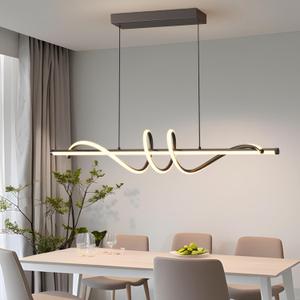 Modern LED Pendant Lights, Ceiling Chandelier Dimmable with Remote Control 3000k-6000K Adjustable Color Temperature, Aluminum Island Lighting Lamp Fixture for Kitchen, Dining Room(39in Black)