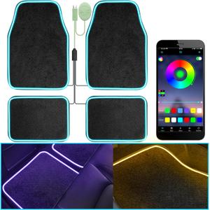 Soft Car Floor Mats With Led Strip Light, Universal Fit Black Automotive Carpet, App Control Interior Car Lights Floor Mats, Anti-Slip Waterproof RGB Car Decor Accessories For SUV, Trucks, Sedan,Jeeps