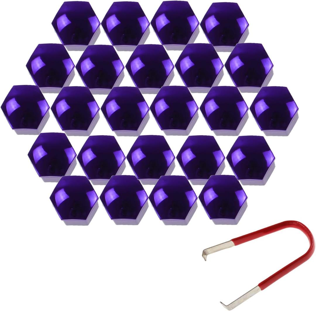 24pcs Wheel Nut Cap 19mm Wheel Bolt Nut Caps Covers,Universal Anti-Rust Car Tire Nut Caps Bolt Cover,Hexagonal Plastic Tire Bolt with Removal Tool(Purple)