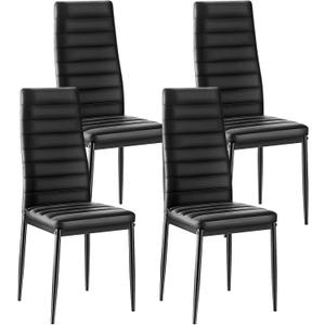 VEVOR Modern Dining Room Accent Chairs Set of 4, Upholstered Leather Side Chair for Living Room, Space-Saving Kitchen Chair with Thick Cushions and Metal Legs, Black
