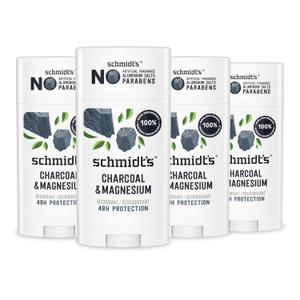 Schmidt's Aluminum-Free Vegan Deodorant Charcoal & Magnesium with 24 Hour Odor Protection, 4 Count for Women and Men, Natural Ingredients, Cruelty-Free, 2.65 Oz