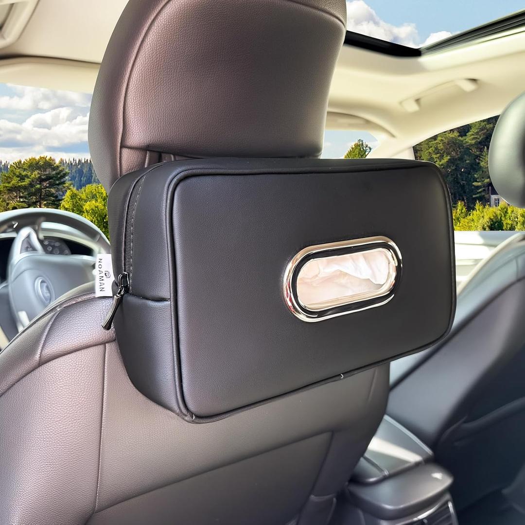 Noaman Upgraded Large Car Tissue Holder Premium PU Leather Tissues Box Cover Backseat Rectangular Napkin Holder for Car Fits for 120 Standard Kleenex Tissues Box for Car Organization Accessories Black