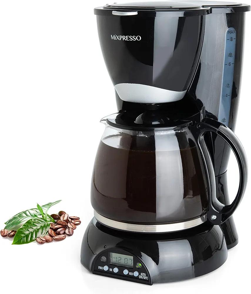 Mixpresso 8-Cup Drip Coffee Maker Programmable, Coffee Pot Machine Including Reusable And Removable Coffee Filter, Black Electric Coffee Maker
