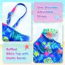 WhizBuzz Girls Bathing Suits Size 7-8 Years Old Purplish Blue Summer Beach Swimsuits One Shoulder Ruffle Swimwear