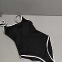LEZI Women's One-Piece Swimsuit, Black with White Trim, Padded Chest, Nylon Blend (X-Large)