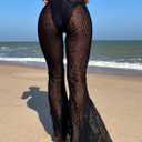 SHENHE Women's Solid Sheer See Through High Waist Wide Leg Cover Up Pants Bathing Suit