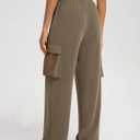 ODODOS Women's Modal Soft Wide Leg Cargo Pants with Pockets Adjustable Shockcord High Waist Loose Jogger Pants, Espresso, Medium (Brown, M)
