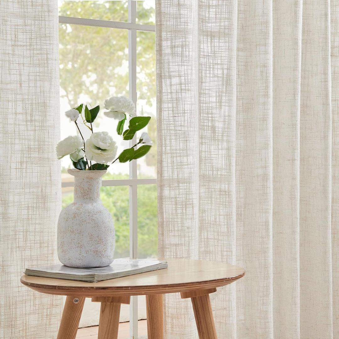 Simplebrand Natural Semi Sheer Curtains 54 Inch Length 2 Panel Set, Soft Privacy Linen Textured Light Filtering Curtains Sheer for Bedroom, Thick Back Tab Privacy Farmhouse Window Drapes, 42 x 54 Inch