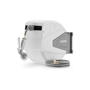 Ayleid Retractable Garden Hose Reel,1/2 in x 130 ft Wall Mounted Hose Reel, with 9- Function Sprayer Nozzle, Any Length Lock/Slow Return System/Wall Mounted/180°Swivel Bracket (Grey)