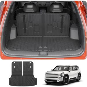 Cargo Mat Compatible with 2024 2025 2026 Kia EV9 Trunk Mat Cargo Liner TPE All Weather Back Seat Cover Protector 3rd Row Trunk Liner 2024 Accessories (6&7 Seats, Trunk Mat with Backrest Mats)