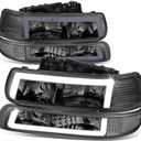 DNA MOTORING HL-LB5-CSIL99-SM-CL1 Pair of 3D LED DRL Headlights & Bumper Parking Turn Signal Lamps Compatible with 99-02 Silverado 1500 2500,Smoked Lens (LB5-SMOKED CLEAR)
