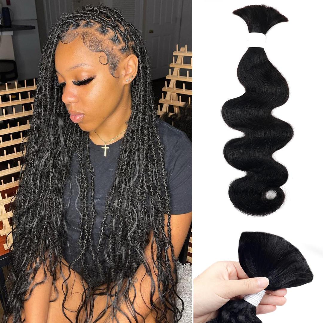 Human Braiding Hair 100g One Bundle/Pack 18 Inch Natural Black Body Wave Curly Bulk Human Hair for Braiding No Weft 100% Unprocessed Brazilian Human Hair Braiding Hair for Boho Braids (#1B BW)