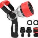 Eden 96806 Heavy-Duty Metal Fireman Hose Nozzle | 7 Spray Patterns, High-Pressure Garden Sprayer with Quick Connect Set & Bonus Washers