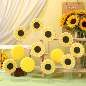 Tioncy 12 Pack Sunflower Kitchen Sponges Bulk Dual Sided Scrubber Yellow Sunflower Sponges Dishwashing Kitchen Cleaning Accessories for Funny Christmas Holiday Household Supplies