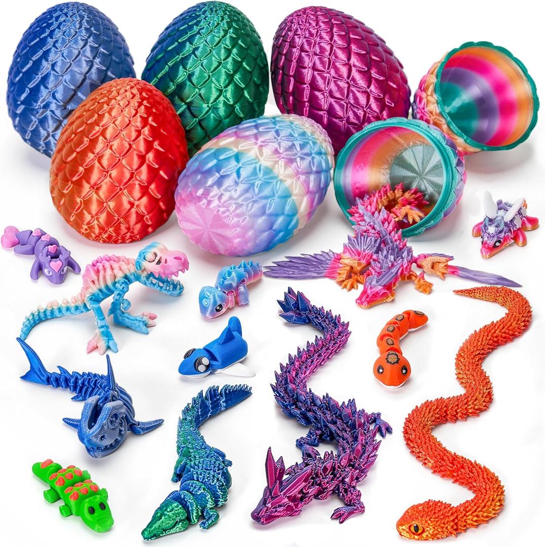 TBOLINE 12PCS Parent-Child 3D Printed Animals Toy, 6 Set 3D Printed Dragon Egg with Mini Baby Animals Inside, Cute 3-D Printer Dragon Fidget Toys, Christmas Stocking Stuffers for Kids 5-7 4-6 8-12 (Multicolor)