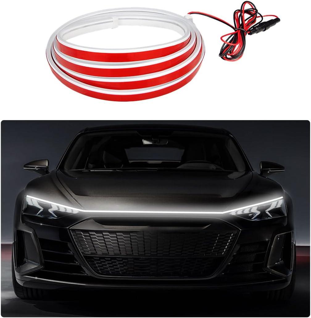 79 Inch Car Hood Light Strip, Exterior Flexible Daytime LED Running Light, Waterproof Auto LED Strip Light with Dynamic Scan Start-up Effect, Car Accessories for SUV Truck (White) (2M)