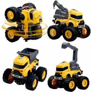 Construction Truck Toys - 4 Pack Excavator, Mixer, Crane, Dump Trucks Push and Go Friction Powered Cars Monster Trucks Vehicles Playset Kids Birthday Party Favors Gifts for 3+ Year Old Boys Girls