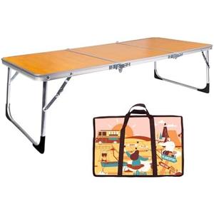 PLANEXPERT Folding Camping Table,3 Feet Portable Outdoor Table with Aluminum Legs,3 Fold Lightweight Beach Table with Handle,Camping Accessories for Home Picnic BBQ Garden Cooking