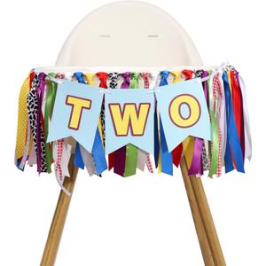 Toy 1st Birthday High Chair Banner - Western Cowboy Fabric Wreath, For Both Boys And Girls, Western Cowboy Theme 2nd Birthday Party Decoration, Baby Boy Photo Prop (2nd Banner)