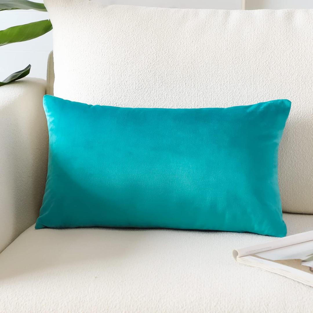 Artscope Luxury Velvet Pillow Covers Super Soft Decorative Square Throw Pillow Covers Case Cushion Covers for Sofa Couch Bedroom Car Decor 12x20 Inch Turquoise