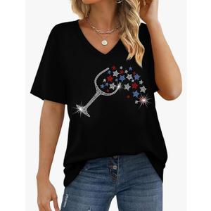 American Flag Shirts Women:4th of July V-Neck Short Sleeve Patriotic T-Shirt Memorial Day Graphic Tee, Extra Large, Black  American Flag Shirts Women:4th of July V-Neck Short Sleeve Patriotic T-Shirt Memorial Day Graphic Tee, Extra Large, Black