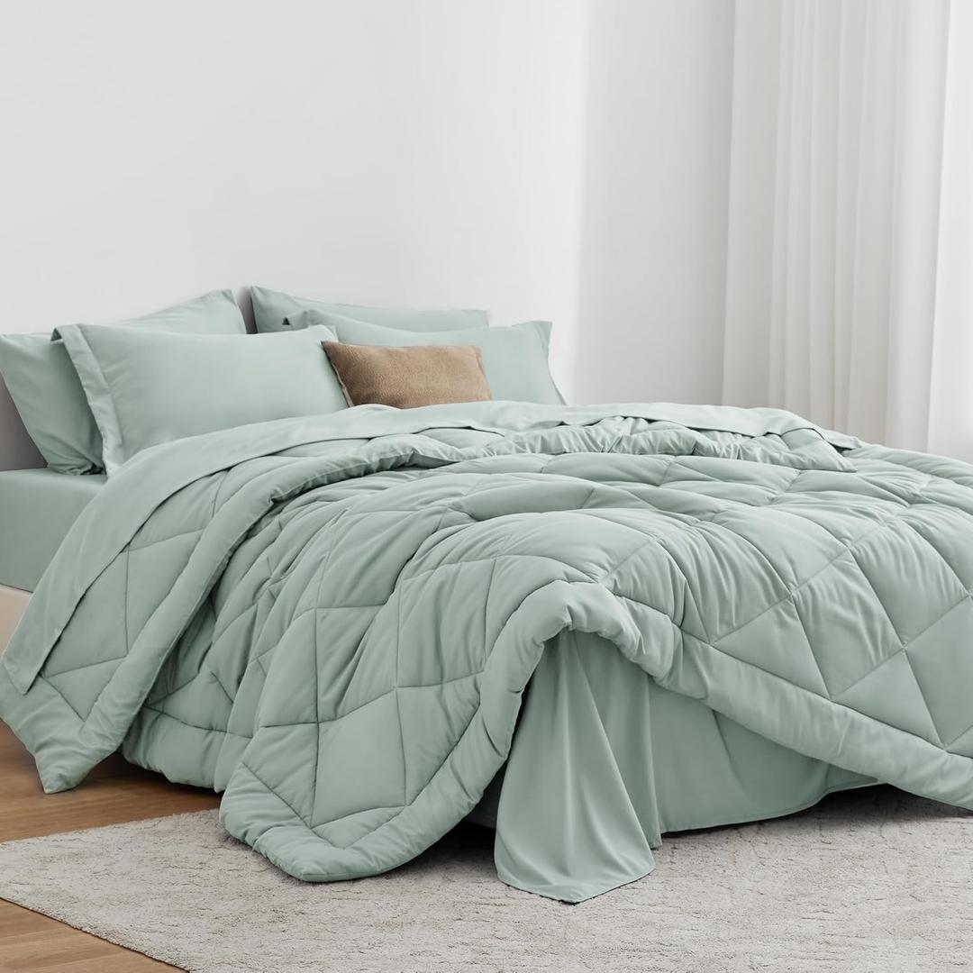Love's cabin Twin Comforter Set Aqua, 5 Pieces Twin Bed in a Bag, All Season Bedding Sets with 1 Comforter, 1 Flat Sheet, 1 Fitted Sheet, 1 Pillowcase and 1 Pillow Sham