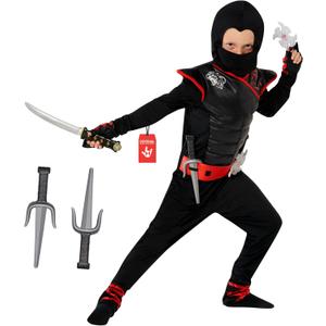 Morph Deluxe Boys Ninja Costume With Ninjas Toy Accessories, Kids Ninja Costumes, Boy Halloween Costume, 10-12 Years