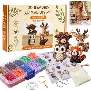 Tiny 3D Beaded Animal DIY Kit-Bead Animal Making Kit for Beginners Adults,Mini 3D Beaded Animals Craft Set, Cute Handmade Bead Art Mosaic Kit with Instructions, Stress Relief Creative Desk Decor Gift