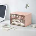 MILULUGO Desk Organizer with 6 Drawers, Makeup Organizer, Plastic Makeup Storage, Cosmetic Storage Organizer, Desk Storage Box, Bathroom Organization Boxes, Desktop Storage Box(Pink)