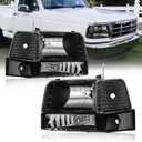 Headlights Compatible with 1992-1996 Ford F150 F250 F350 &1992-1996 Ford Bronco Replacements Headlamp Clear Reflector Black Housing