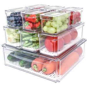 Pomeat 10 Pack Fridge Organizer, Stackable Refrigerator Bins with Lids, BPA-Free Produce Fruit Storage Containers for Fridge, Clear for Food, Drinks, Vegetable