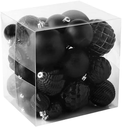 Christmas Balls Ornaments -36pcs Shatterproof Christmas Tree Decorations with Hanging Loop for Xmas Tree Wedding Holiday Party Home Decor,6 Styles in 3 Sizes(Black)