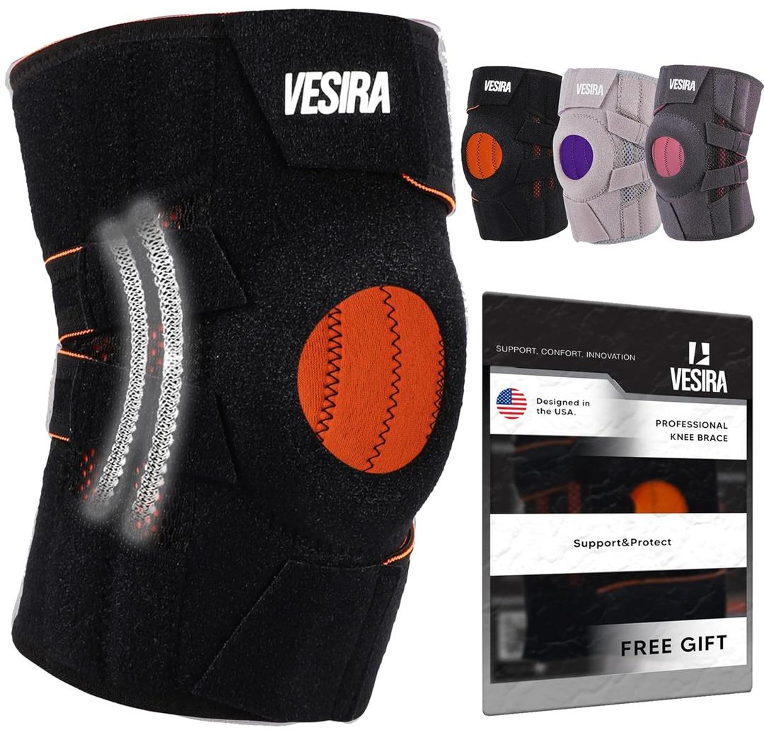 Knee brace for women and men, knee braces for pain relief compression sleeve. Patellar tendon support strap, joint support whit side stabilizer. Running Gear. (Black)