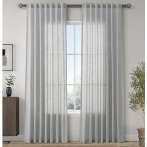 Joywell Gray Birch Linen Semi Sheer Curtains 84 Inches Length Long Rod Pocket Back Tab Hook Belt Clip Rings Window Curtains Drapes for Bedroom Living Room 2 Panels 52x84