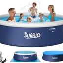 10'*30" Round Inflatable Top Ring Above Ground Swimming Pool Fast Easy to Set Up with 330GPH Filter Pump, Pool Cover and Ground Cover for Summer Outdoor Garden Backyard Childen Adults