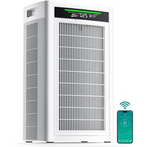 Air Purifiers for Home Large Room 4800 sq ft, with Real HEPA Filters, X-Shaped Powerful Filtration, App Smart Control, AQI Display, Real-Time Temp & Humidity Monitor for Pet Hair, Smoke, Odors, HAP608 (Bright White)