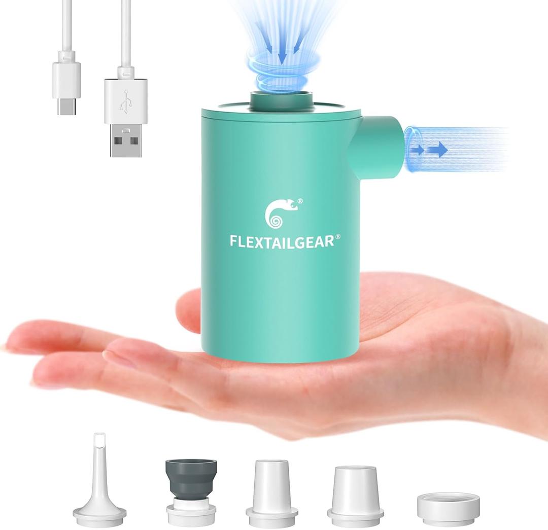 FLEXTAILGEAR MAX Pump Portable Air Pump with 3600mAH Battery USB Rechargeable Air Pump-Quick Inflate Deflate for Sleeping Pads, Air Mattress, Pool Toys, Floats, Swimming Ring, Air Bed (Green)