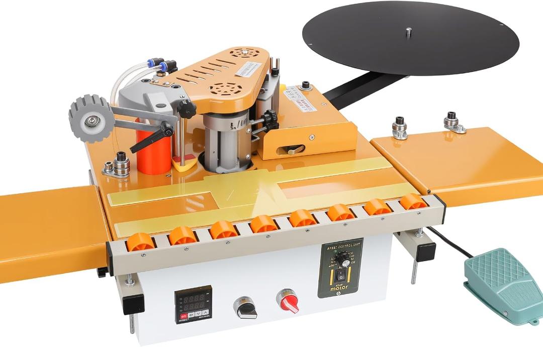 Portable Edge Banding Machine, Curved and Straight Dual Use Two-Side Gluing Variable Speed Intelligent Temperature Control Automatic Cutting for Oversized Panels Woodworking Edge Banding