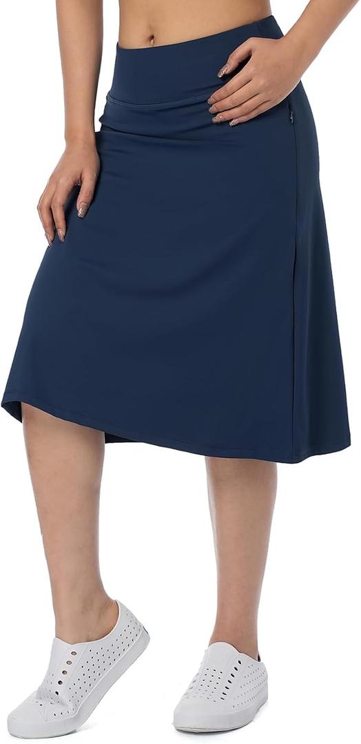 Women's Midi Knee Length Skirts with Zipper Pockets,26" Athletic Long Skorts for Women Athletic Swim Skirts, Navy Blue, Large