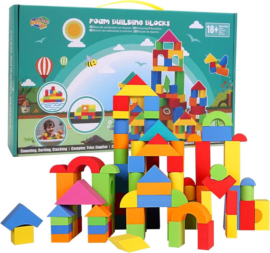 Soft Building Blocks for Toddlers 2-4, 94PCS Foam Stacking Blocks, Bath Toys for Kids, Preschool Learning STEM Toys & Gifts for Boys & Girls 18+ Months